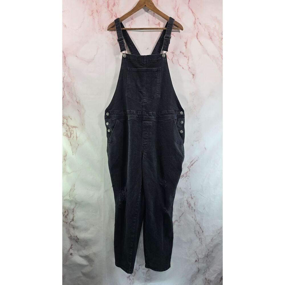Old Navy Overalls Womens 18 P Black Straight Bib Carpenter Straight Distressed